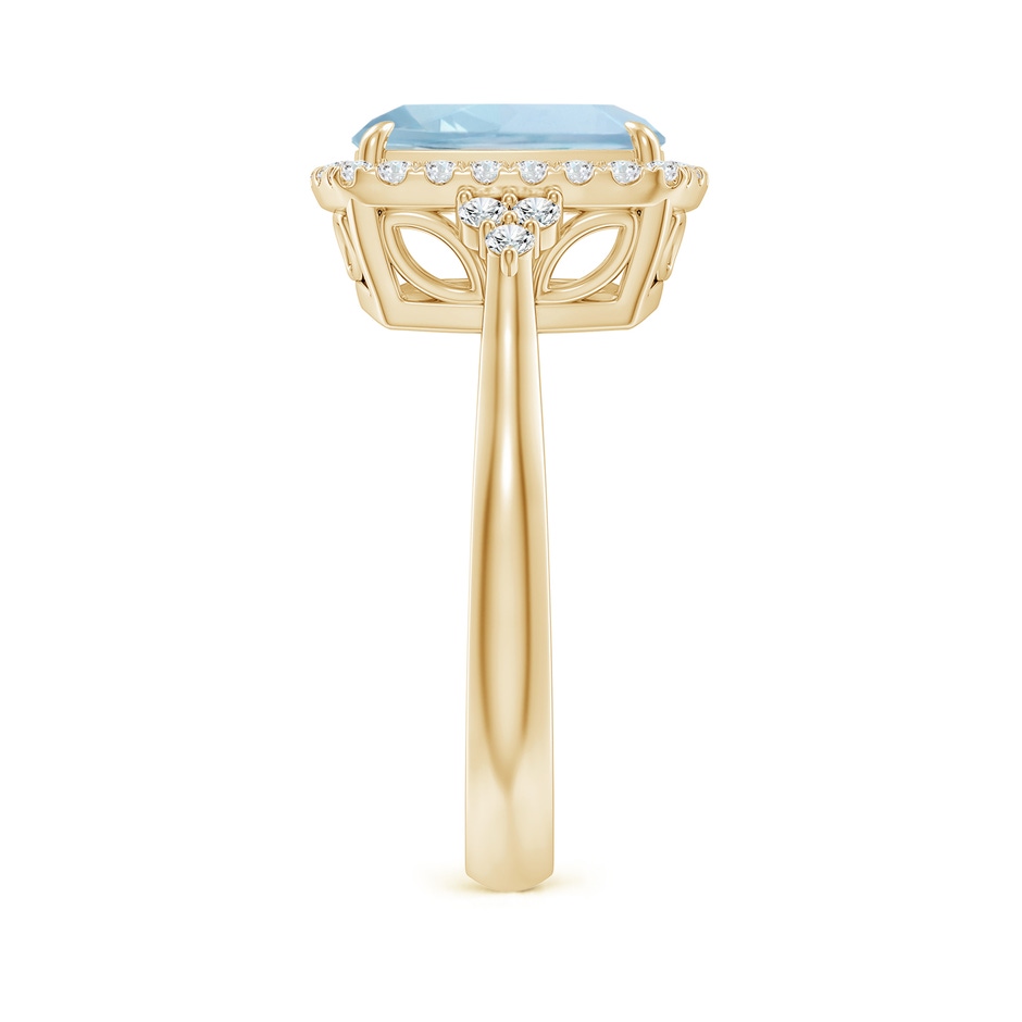 10x8mm AA Cushion Aquamarine Halo Ring with Trio Diamonds in Yellow Gold side-2