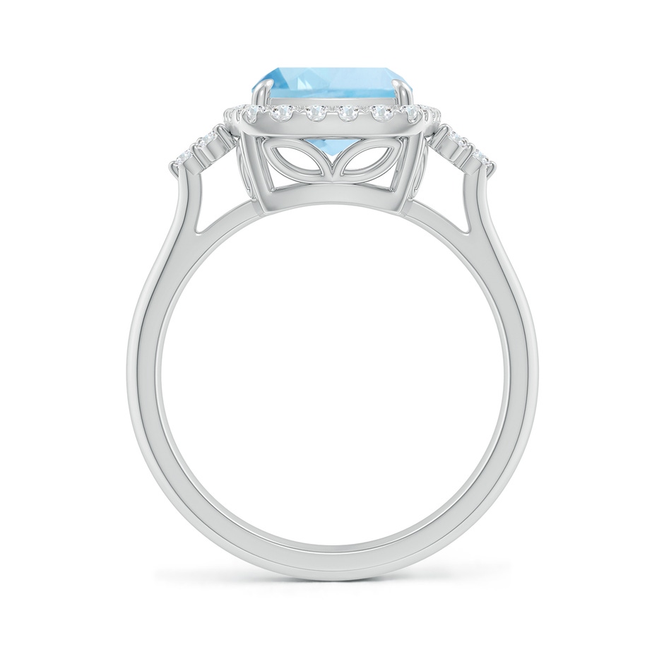 10x8mm AAA Cushion Aquamarine Halo Ring with Trio Diamonds in White Gold side-1