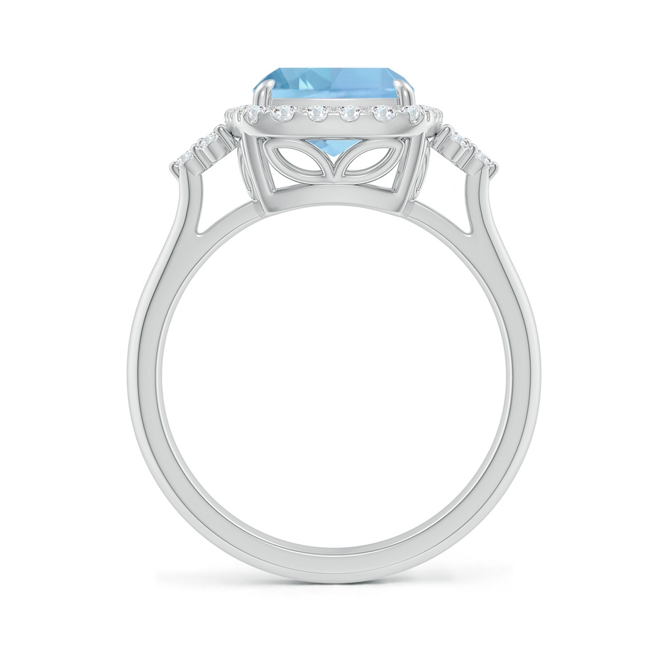 10x8mm AAAA Cushion Aquamarine Halo Ring with Trio Diamonds in P950 Platinum side-1