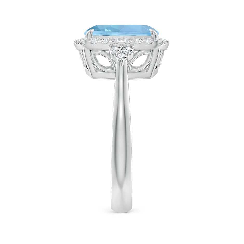 10x8mm AAAA Cushion Aquamarine Halo Ring with Trio Diamonds in P950 Platinum side-2