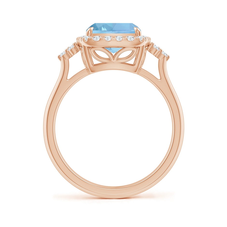 10x8mm AAAA Cushion Aquamarine Halo Ring with Trio Diamonds in Rose Gold side-1