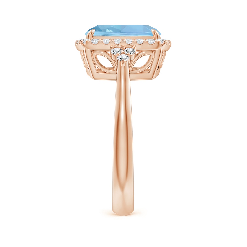 10x8mm AAAA Cushion Aquamarine Halo Ring with Trio Diamonds in Rose Gold side-2