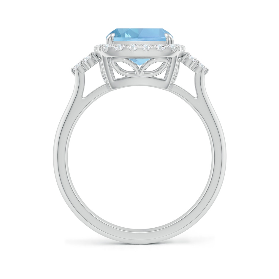 10x8mm AAAA Cushion Aquamarine Halo Ring with Trio Diamonds in White Gold side-1