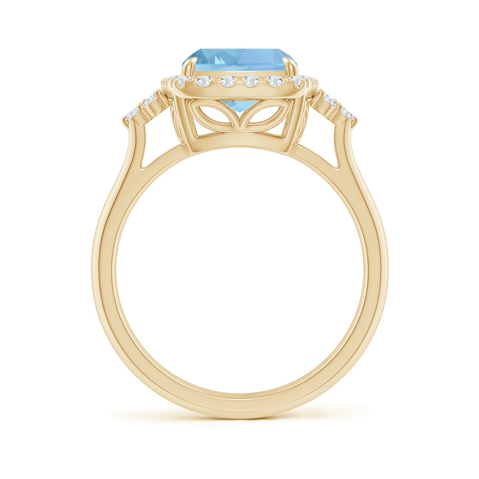 10x8mm AAAA Cushion Aquamarine Halo Ring with Trio Diamonds in Yellow Gold side-1
