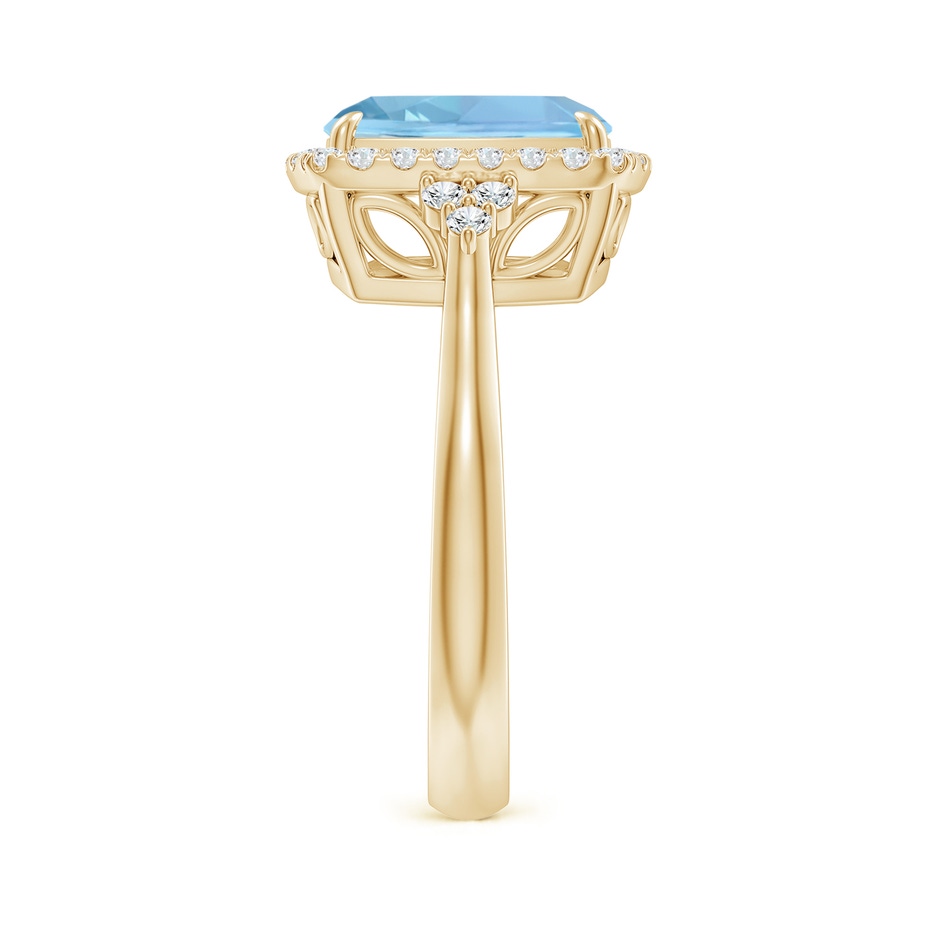 10x8mm AAAA Cushion Aquamarine Halo Ring with Trio Diamonds in Yellow Gold side-2