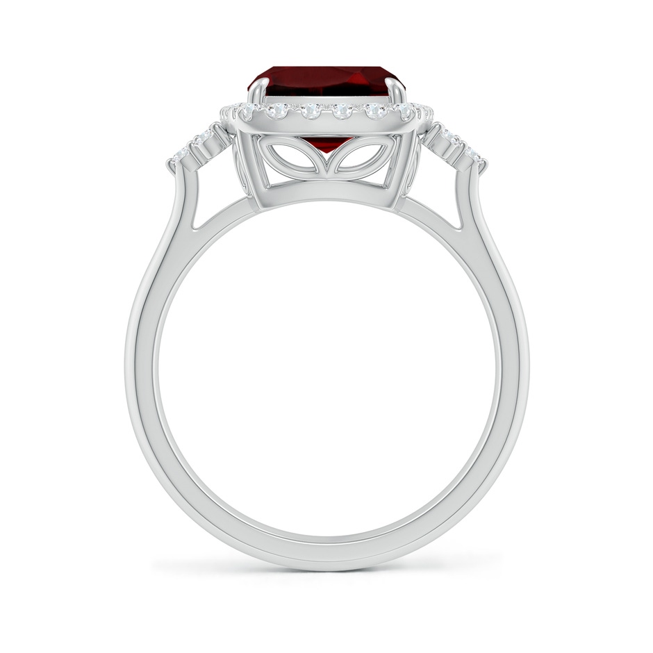 10x8mm AAAA Cushion Garnet Halo Ring with Trio Diamonds in White Gold side-1