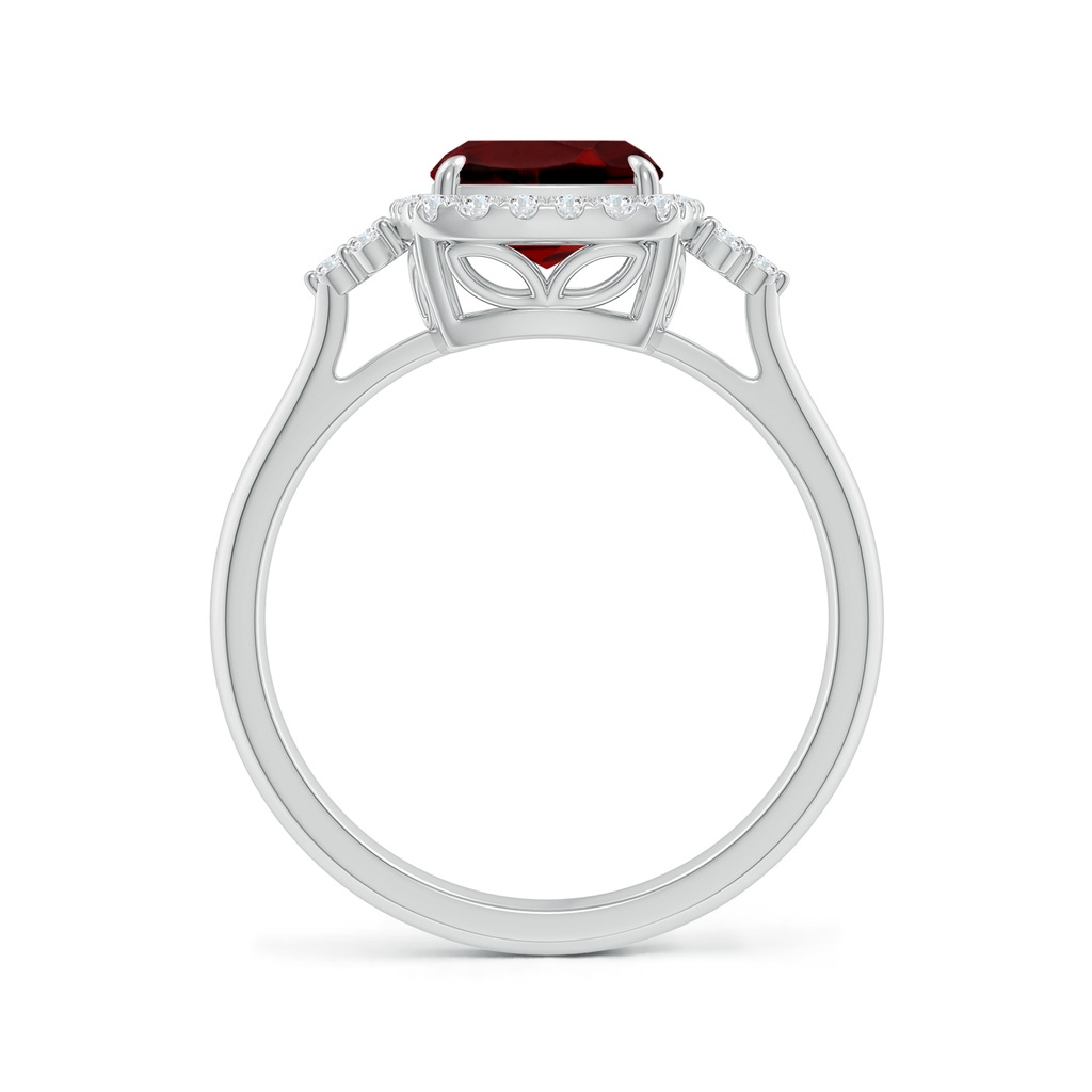 9x7mm AAAA Cushion Garnet Halo Ring with Trio Diamonds in White Gold Side-1