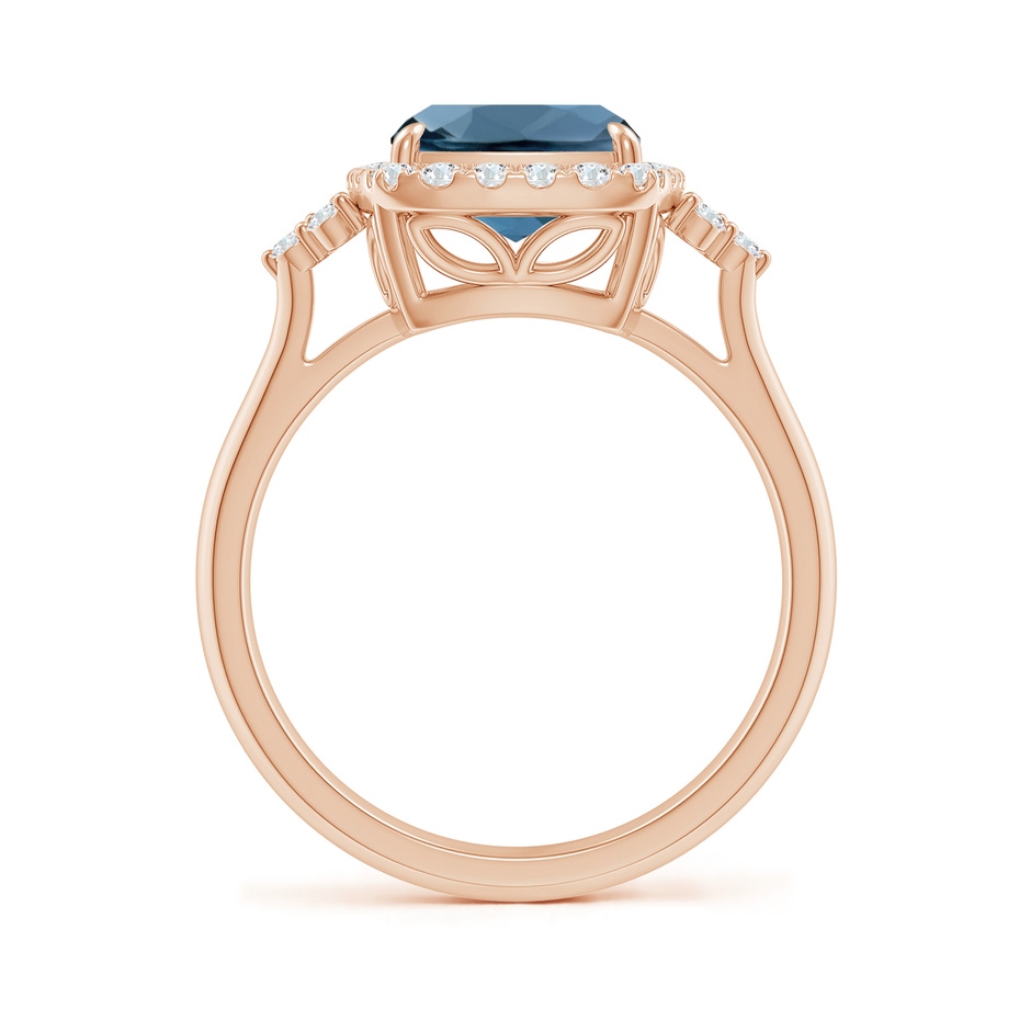 10x8mm A Cushion London Blue Topaz Halo Ring with Trio Diamonds in Rose Gold side-1