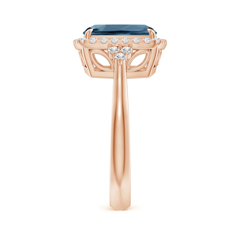 10x8mm A Cushion London Blue Topaz Halo Ring with Trio Diamonds in Rose Gold side-2