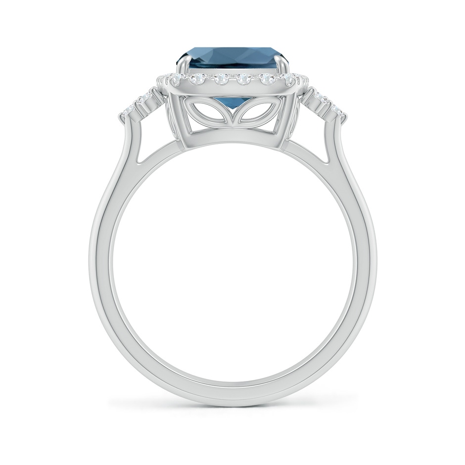 10x8mm A Cushion London Blue Topaz Halo Ring with Trio Diamonds in White Gold side-1
