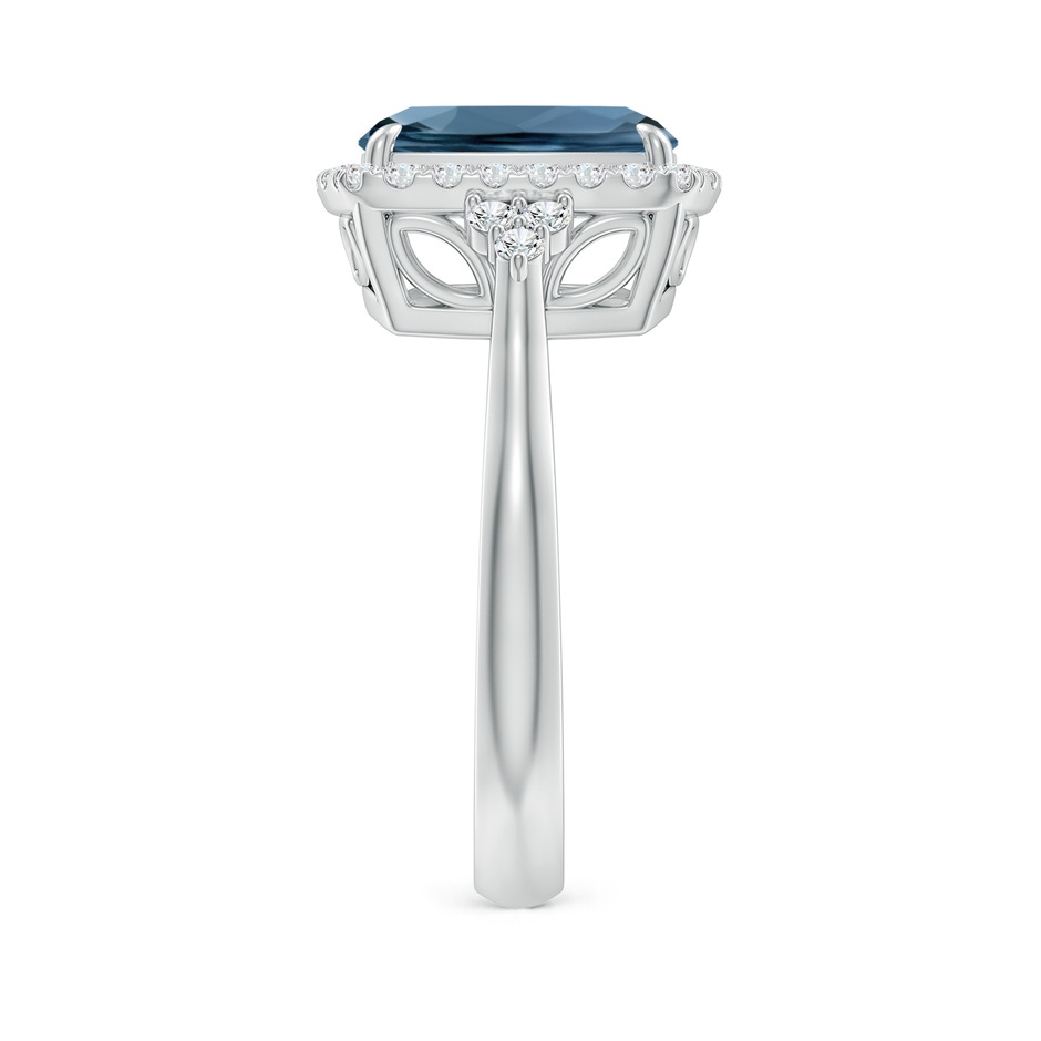 10x8mm A Cushion London Blue Topaz Halo Ring with Trio Diamonds in White Gold side-2