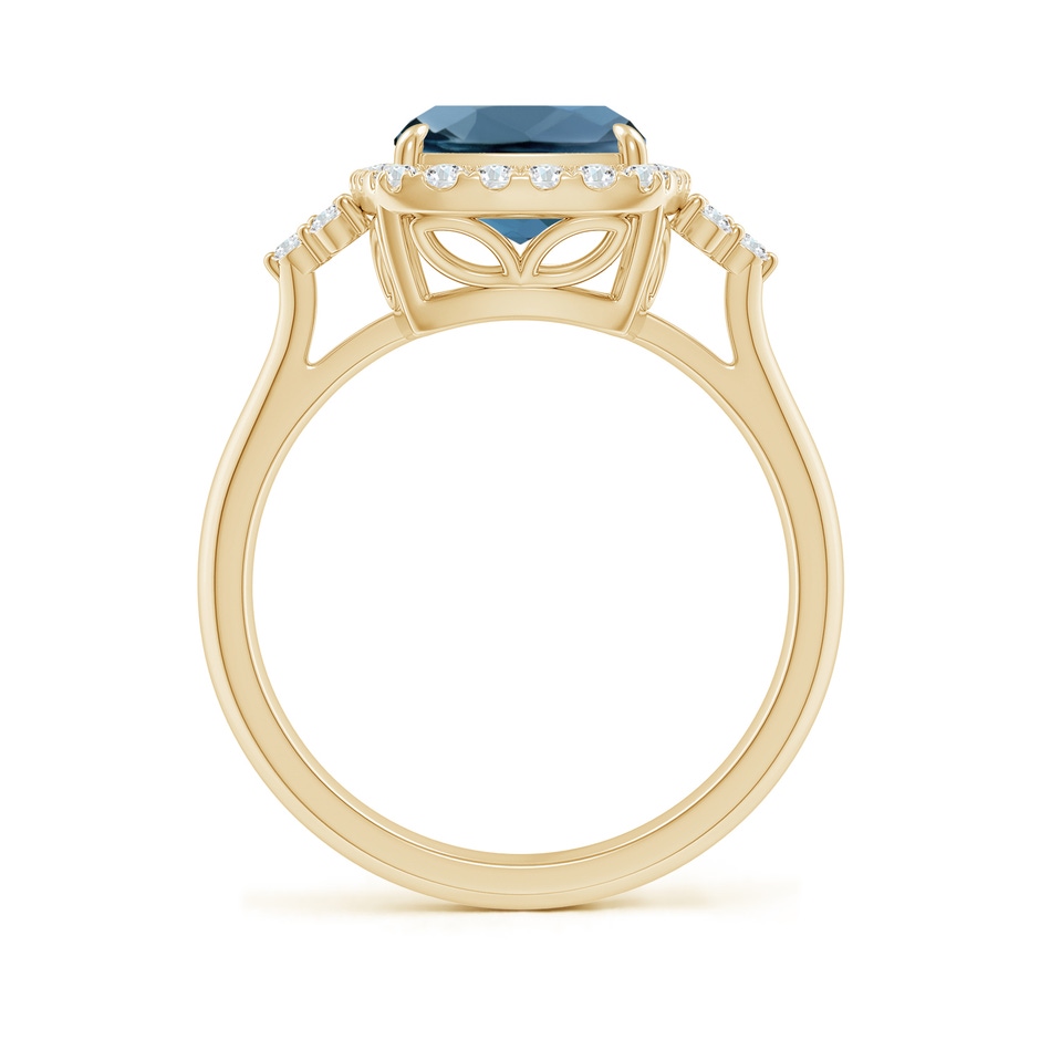 10x8mm A Cushion London Blue Topaz Halo Ring with Trio Diamonds in Yellow Gold side-1