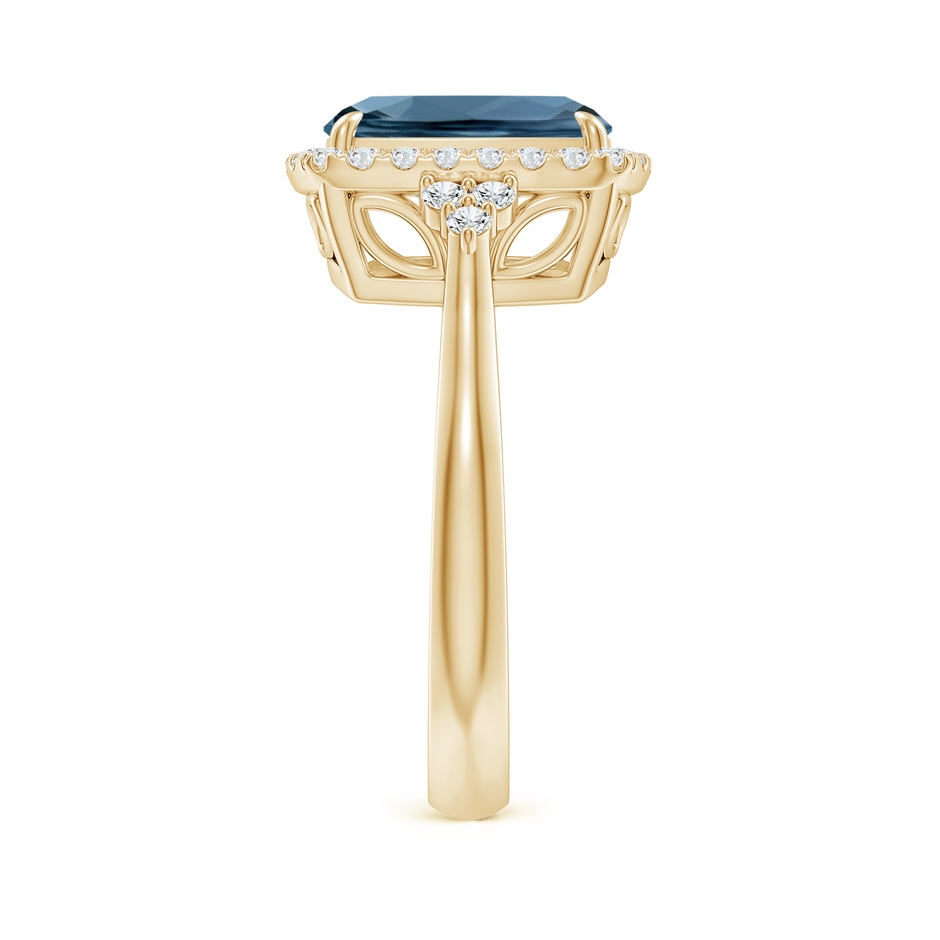 10x8mm A Cushion London Blue Topaz Halo Ring with Trio Diamonds in Yellow Gold side-2