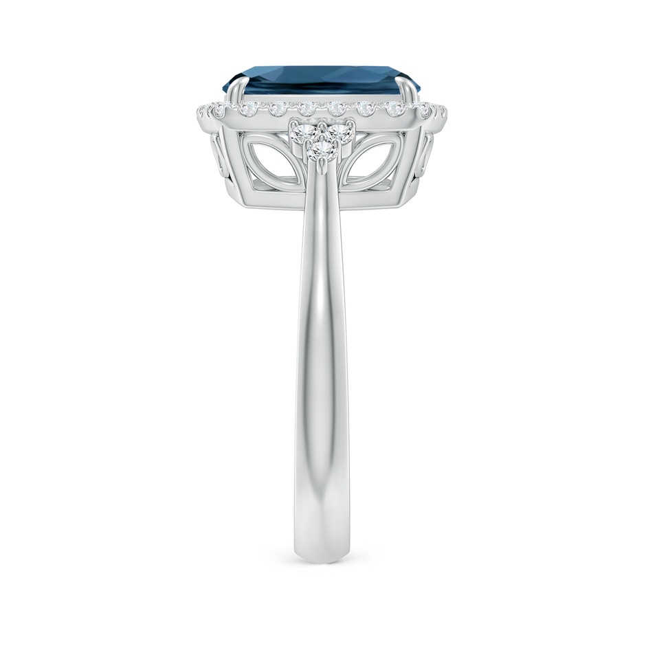 10x8mm AA Cushion London Blue Topaz Halo Ring with Trio Diamonds in White Gold side-2