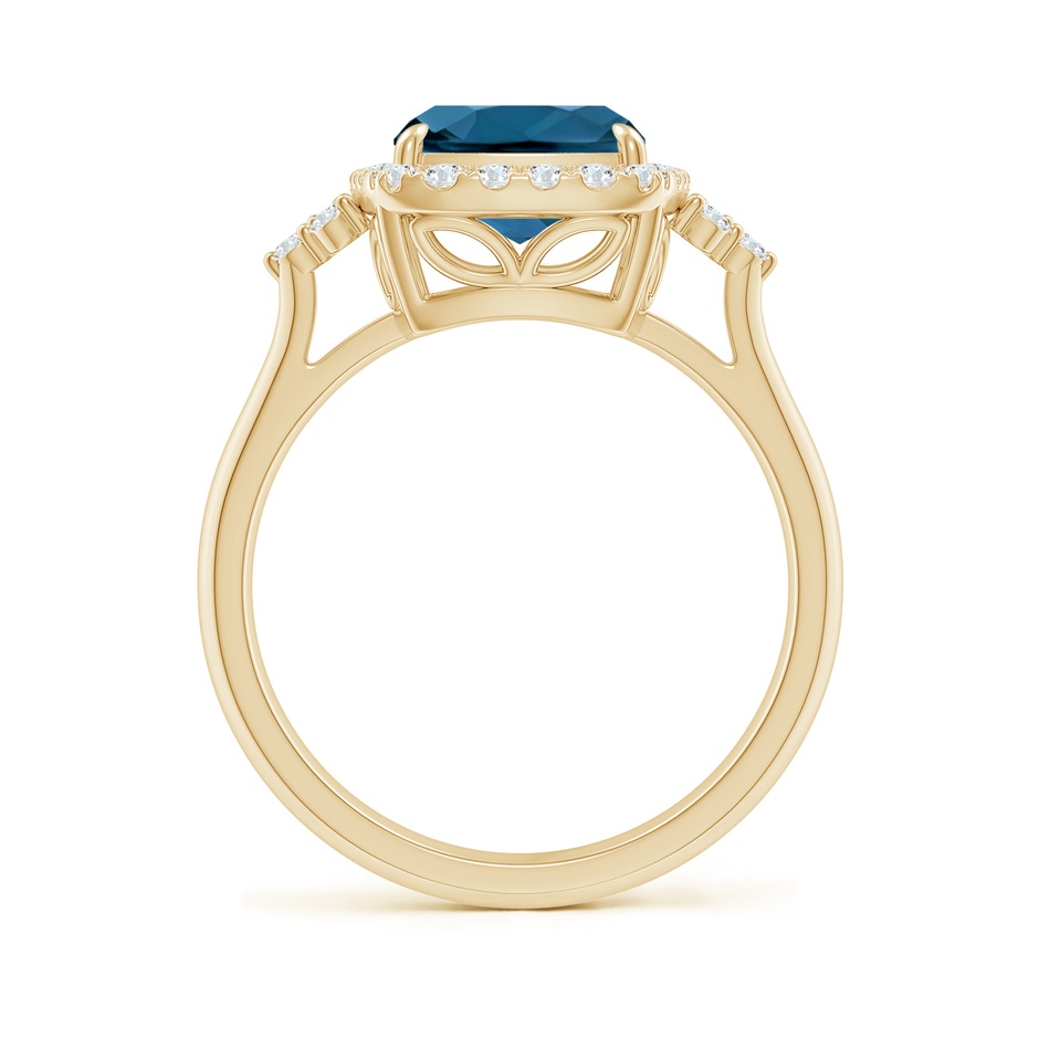 10x8mm AAA Cushion London Blue Topaz Halo Ring with Trio Diamonds in Yellow Gold side-1