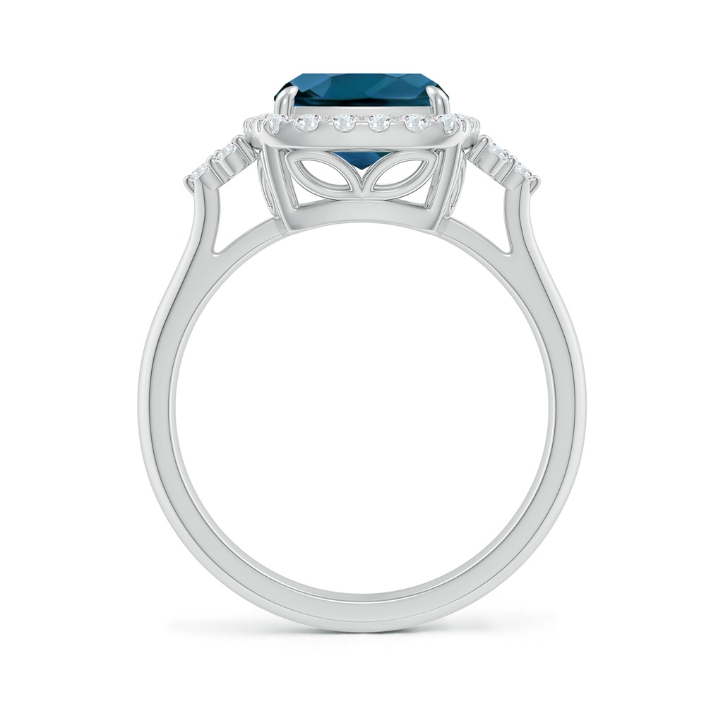 10x8mm AAAA Cushion London Blue Topaz Halo Ring with Trio Diamonds in P950 Platinum - side_1