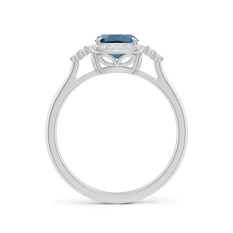 8x6mm A Cushion London Blue Topaz Halo Ring with Trio Diamonds in 9K White Gold side 1