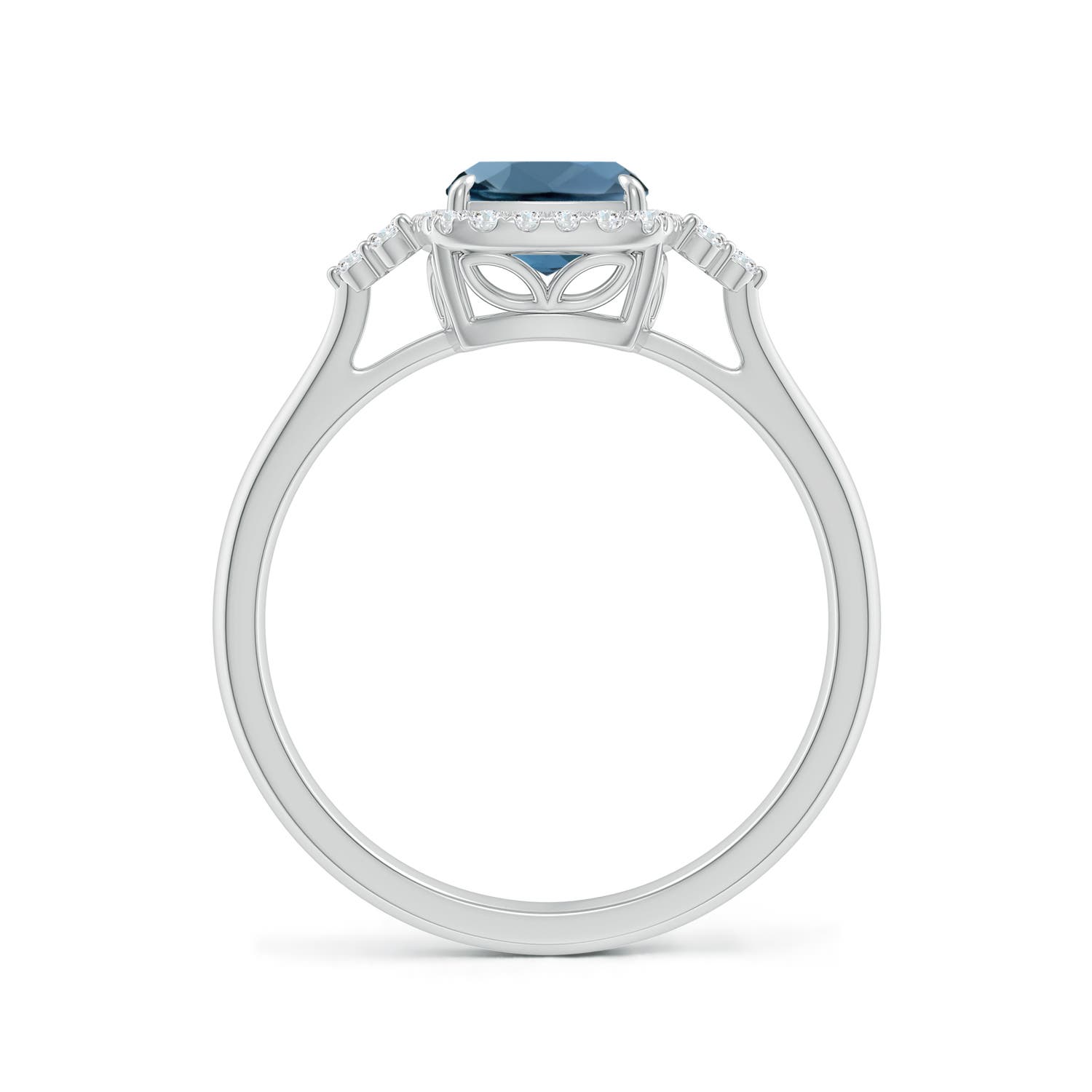 8x6mm A Cushion London Blue Topaz Halo Ring with Trio Diamonds in P950 Platinum