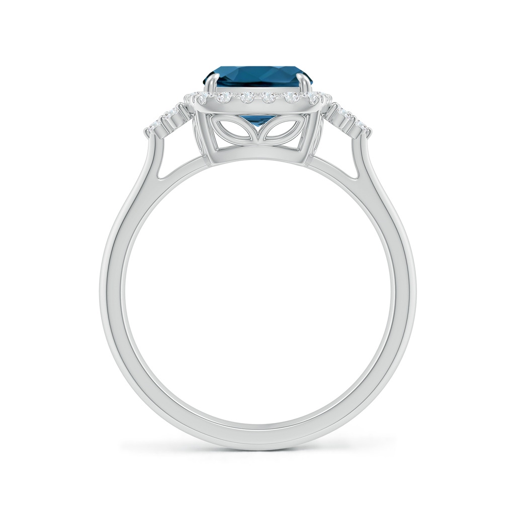 9x7mm AAA Cushion London Blue Topaz Halo Ring with Trio Diamonds in White Gold - side_1
