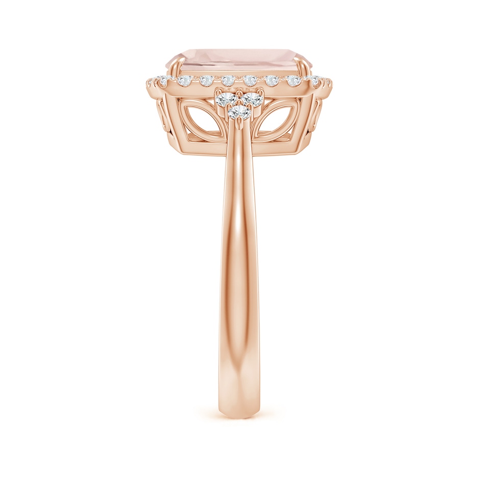 10x8mm A Cushion Morganite Halo Ring with Trio Diamonds in Rose Gold side-2
