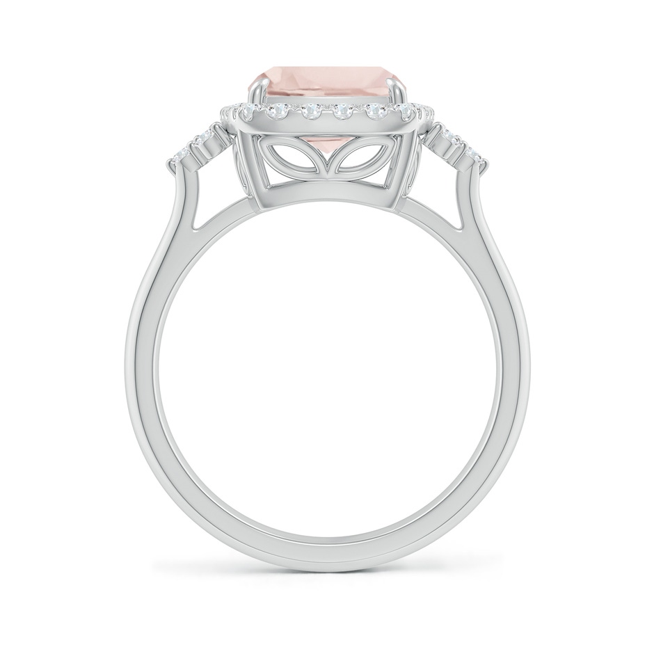 10x8mm A Cushion Morganite Halo Ring with Trio Diamonds in White Gold side-1