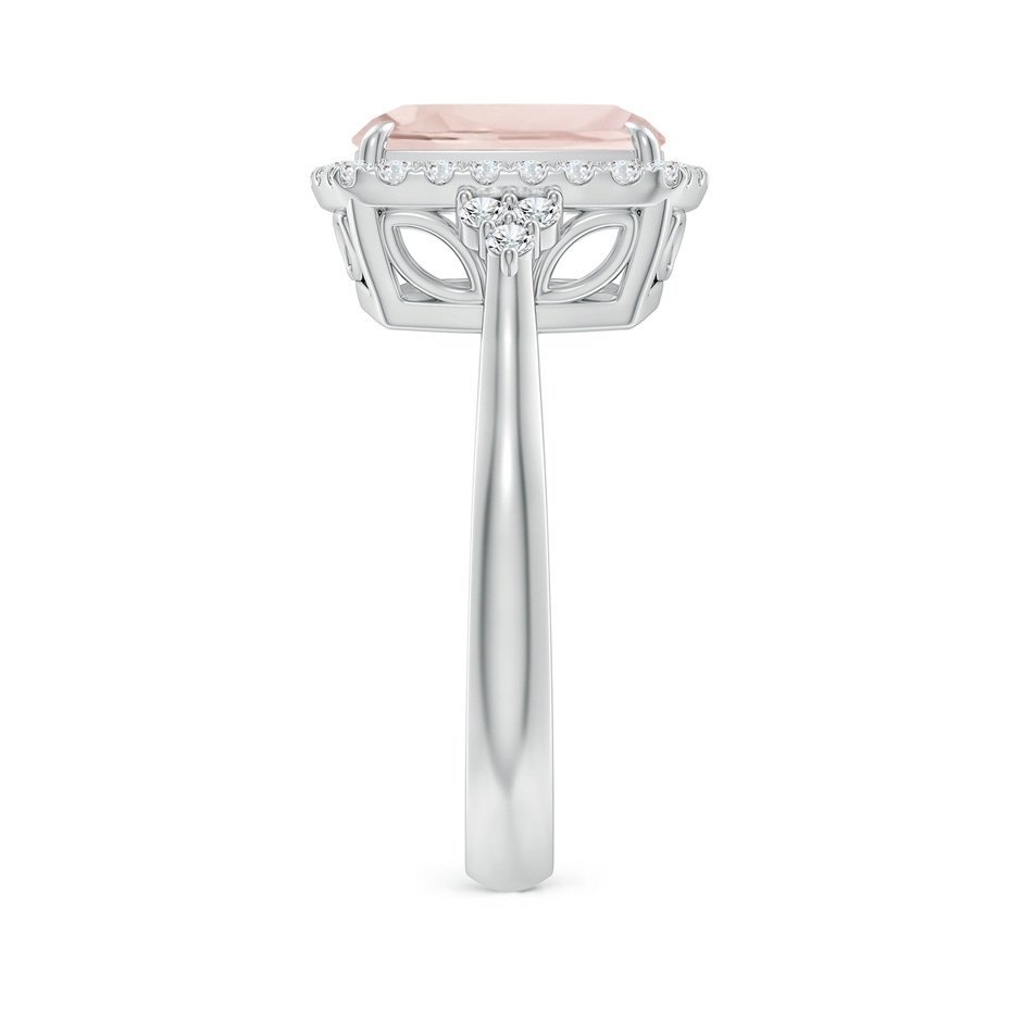 10x8mm A Cushion Morganite Halo Ring with Trio Diamonds in White Gold side-2