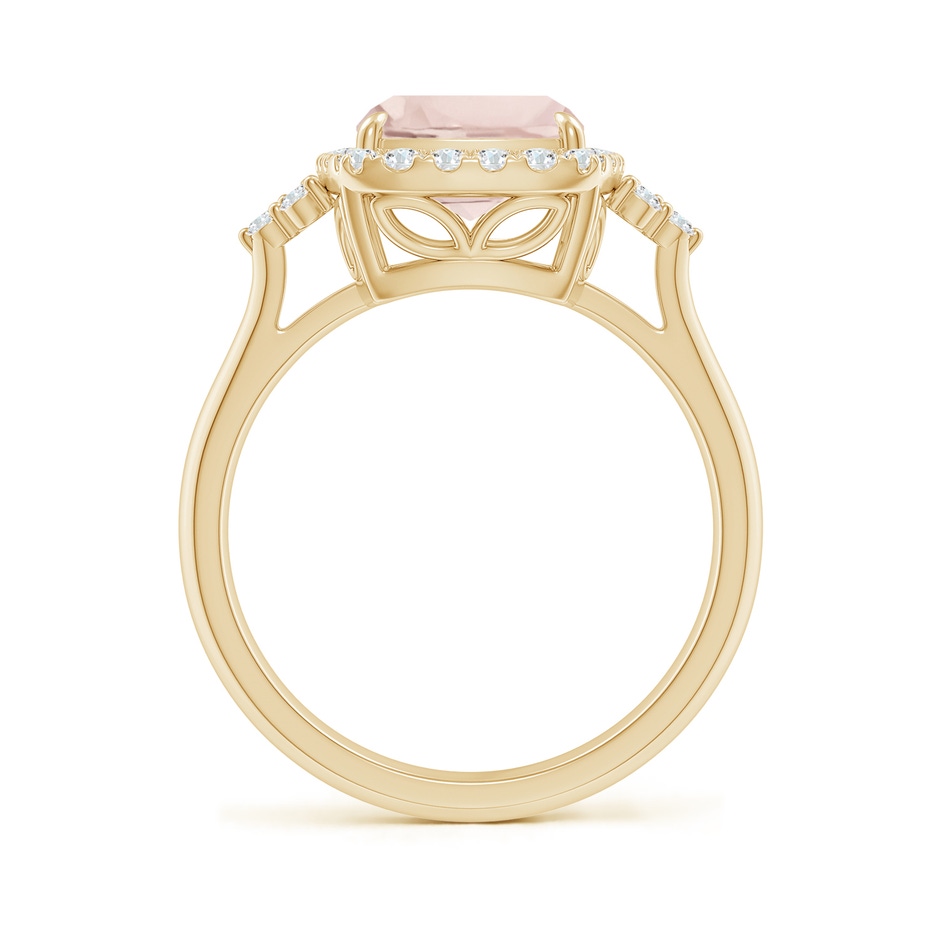 10x8mm A Cushion Morganite Halo Ring with Trio Diamonds in Yellow Gold side-1