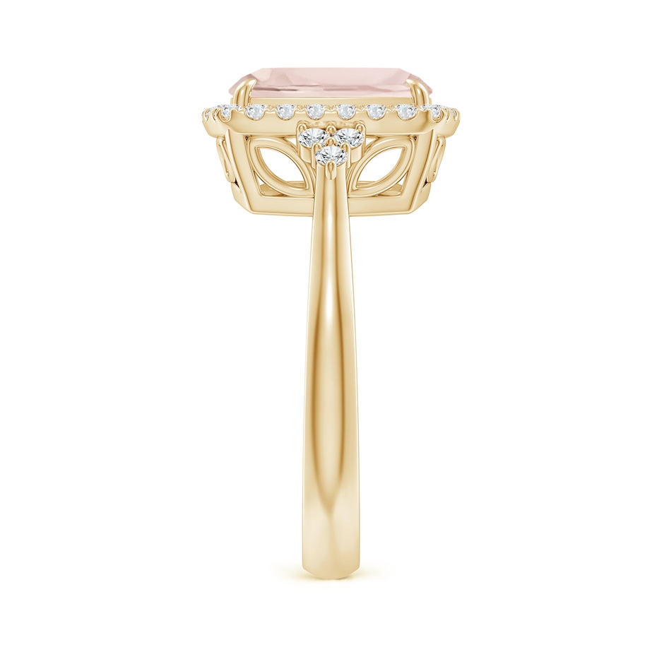 10x8mm A Cushion Morganite Halo Ring with Trio Diamonds in Yellow Gold side-2