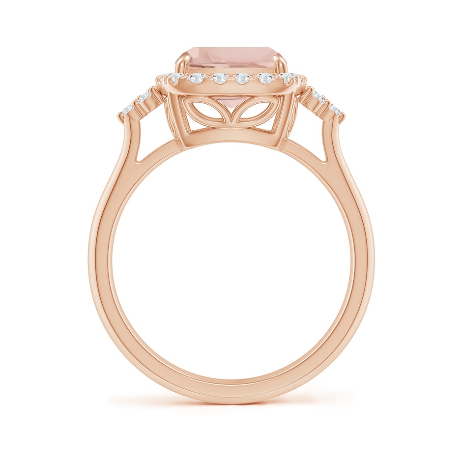 10x8mm AA Cushion Morganite Halo Ring with Trio Diamonds in Rose Gold side-1