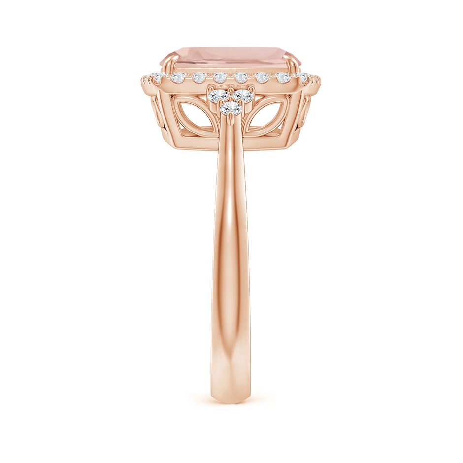 10x8mm AA Cushion Morganite Halo Ring with Trio Diamonds in Rose Gold side-2