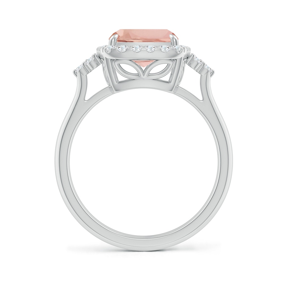 10x8mm AAA Cushion Morganite Halo Ring with Trio Diamonds in White Gold side-1