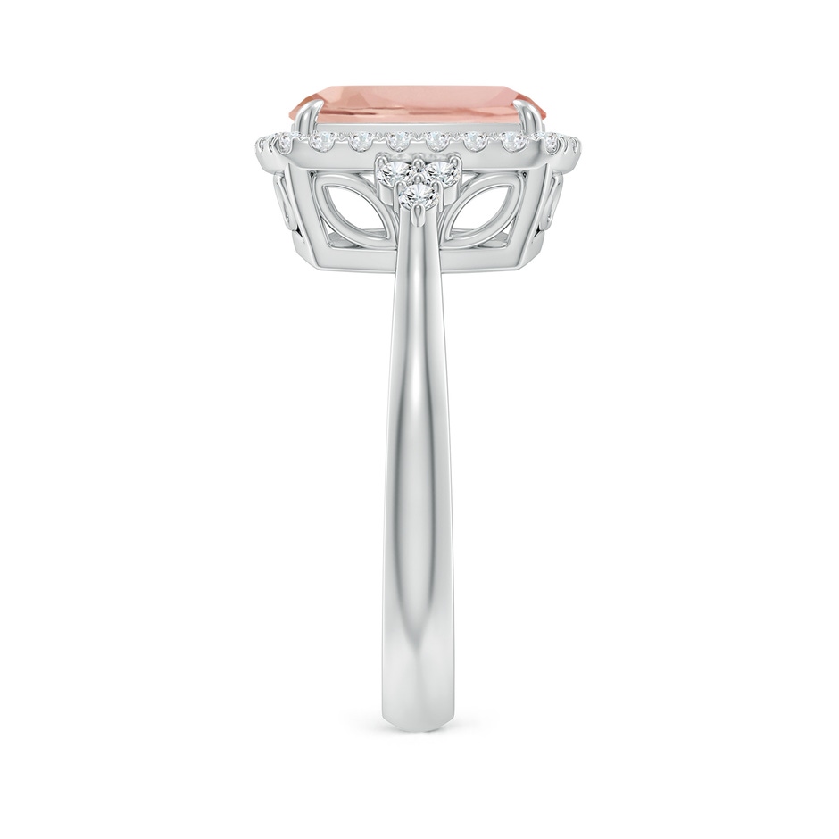 10x8mm AAA Cushion Morganite Halo Ring with Trio Diamonds in White Gold side-2