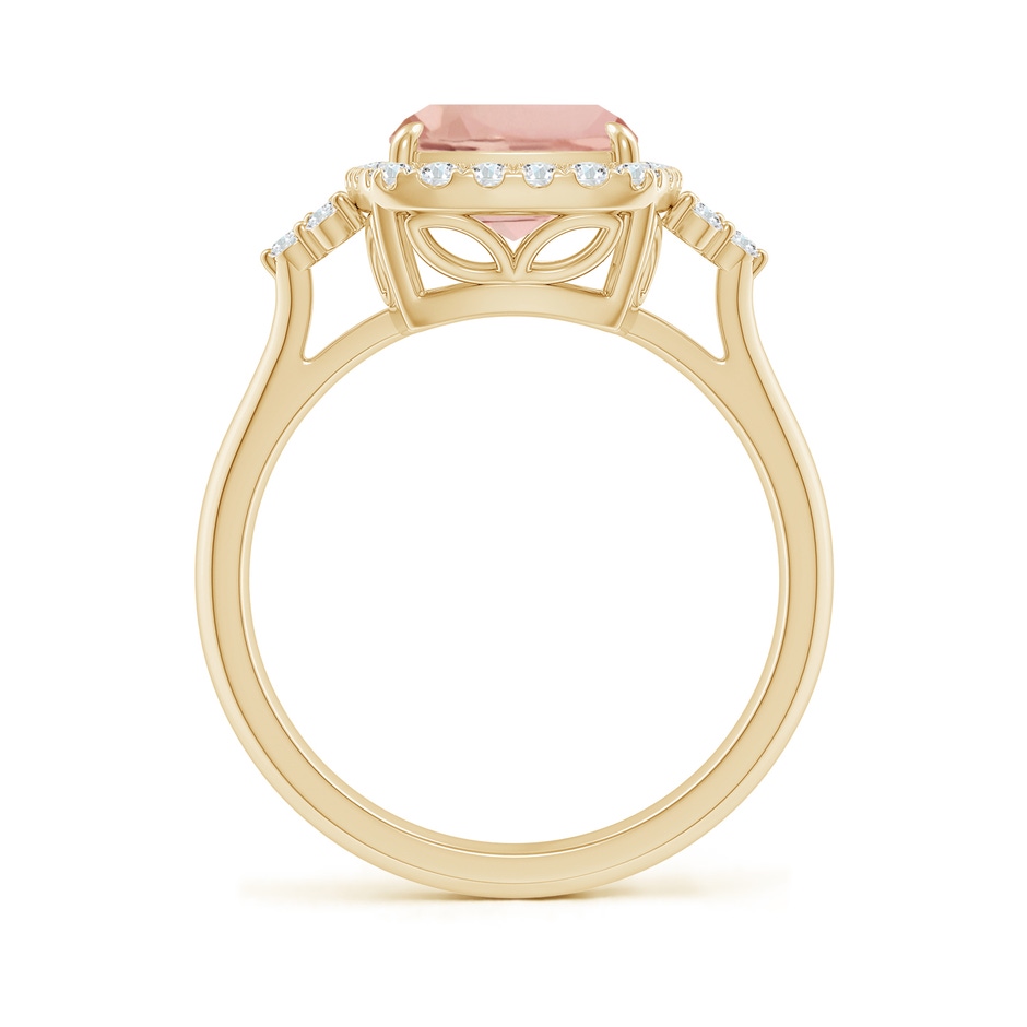 10x8mm AAA Cushion Morganite Halo Ring with Trio Diamonds in Yellow Gold side-1
