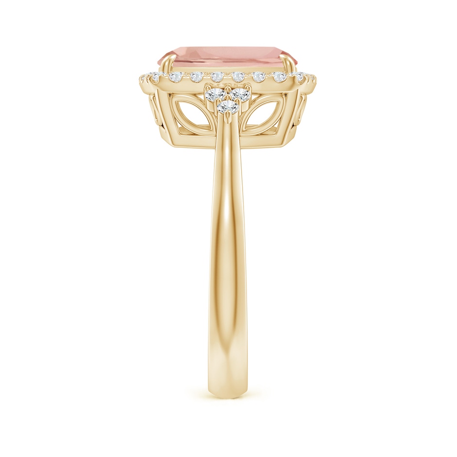 10x8mm AAA Cushion Morganite Halo Ring with Trio Diamonds in Yellow Gold side-2