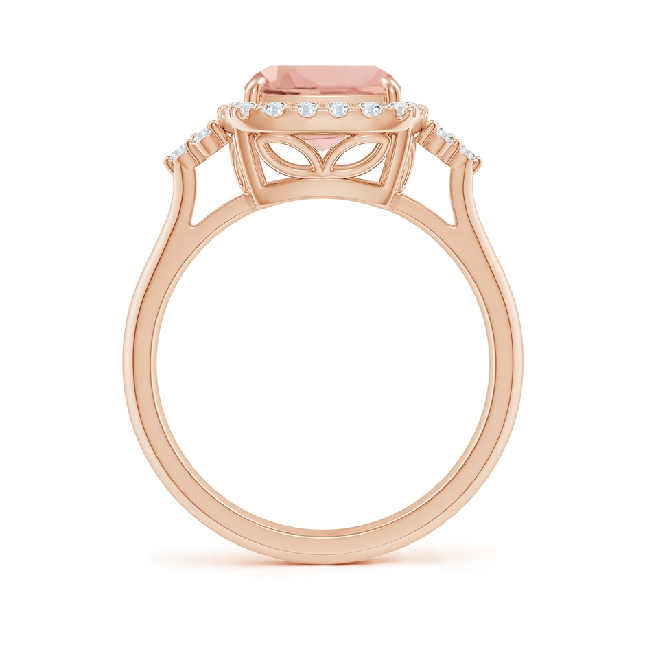 10x8mm AAAA Cushion Morganite Halo Ring with Trio Diamonds in Rose Gold side-1