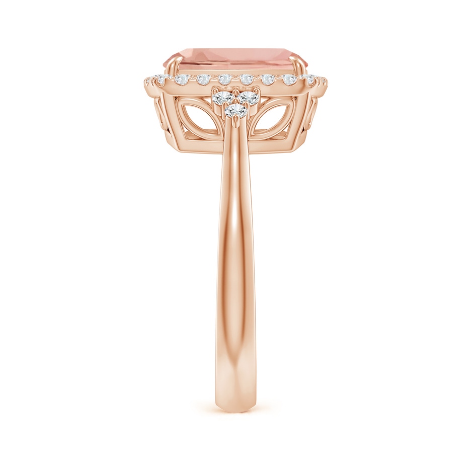 10x8mm AAAA Cushion Morganite Halo Ring with Trio Diamonds in Rose Gold side-2