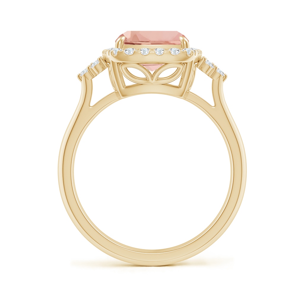10x8mm AAAA Cushion Morganite Halo Ring with Trio Diamonds in Yellow Gold - side_1