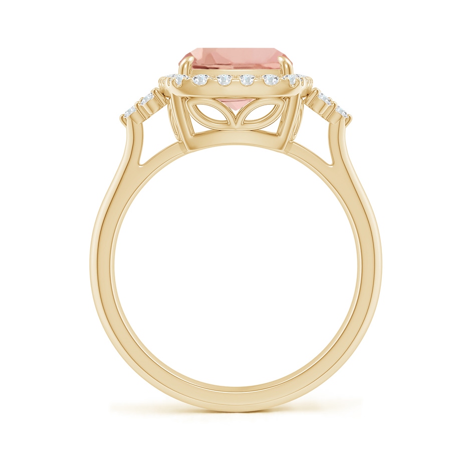 10x8mm AAAA Cushion Morganite Halo Ring with Trio Diamonds in Yellow Gold side-1