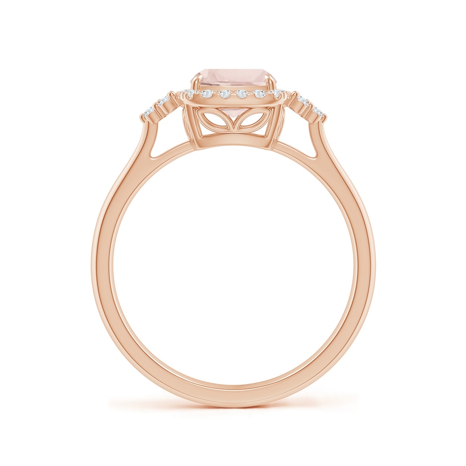 8x6mm A Cushion Morganite Halo Ring with Trio Diamonds in Rose Gold side-1