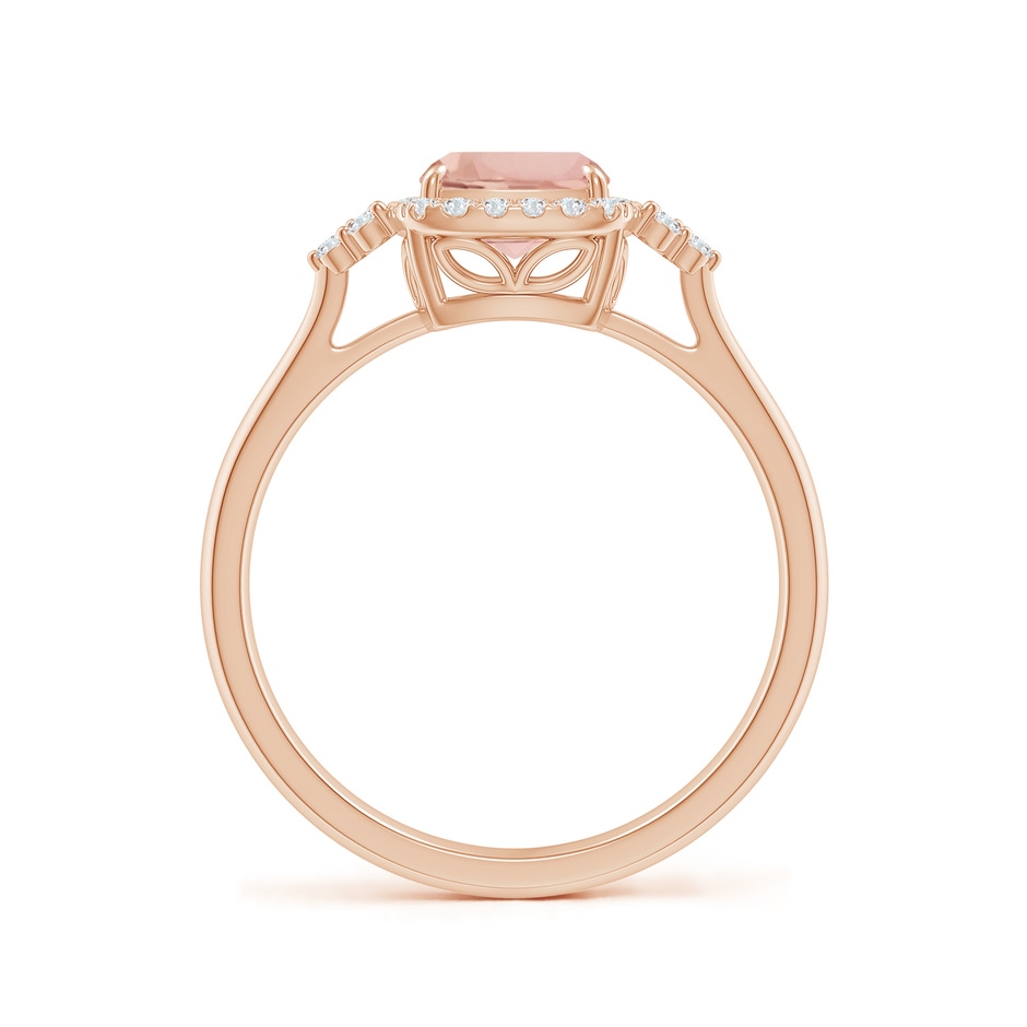 8x6mm AAA Cushion Morganite Halo Ring with Trio Diamonds in Rose Gold side-1