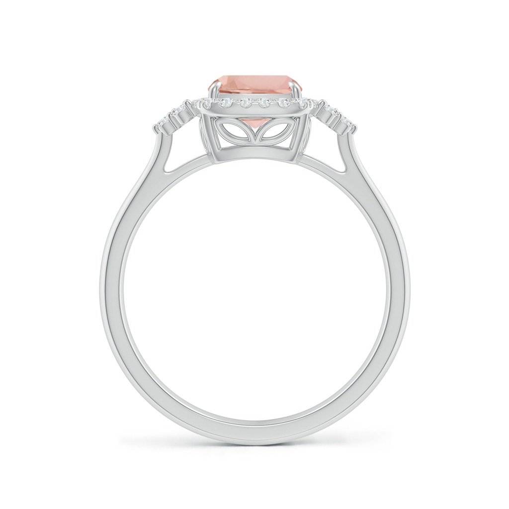 8x6mm AAA Cushion Morganite Halo Ring with Trio Diamonds in White Gold - side_1