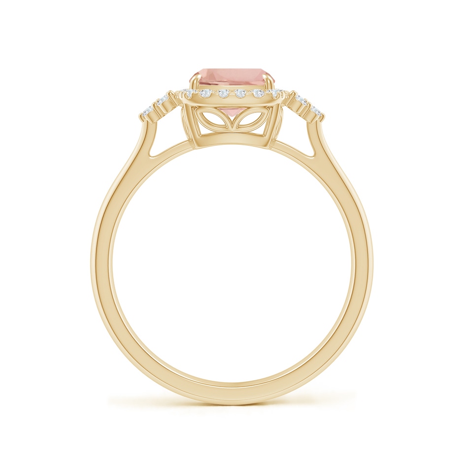 8x6mm AAA Cushion Morganite Halo Ring with Trio Diamonds in Yellow Gold side-1