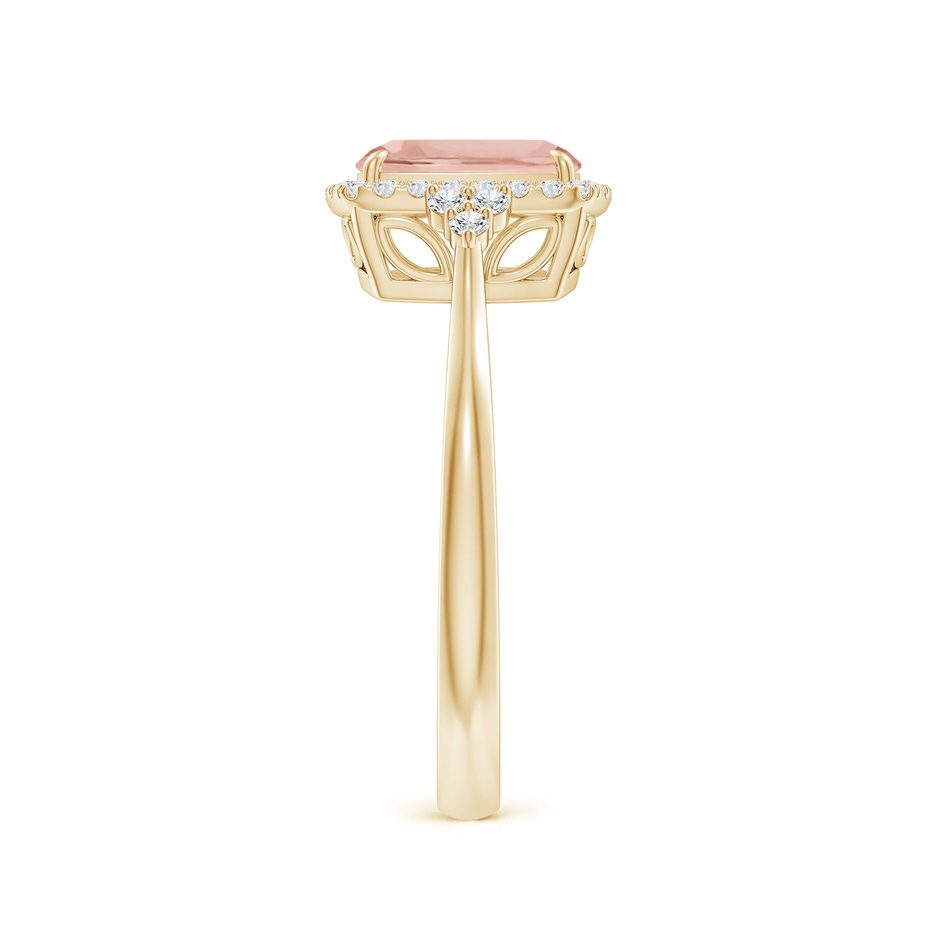 8x6mm AAA Cushion Morganite Halo Ring with Trio Diamonds in Yellow Gold side-2