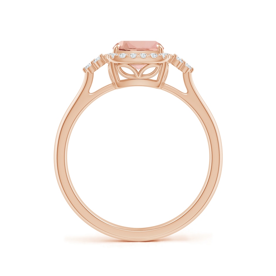 8x6mm AAAA Cushion Morganite Halo Ring with Trio Diamonds in Rose Gold side-1