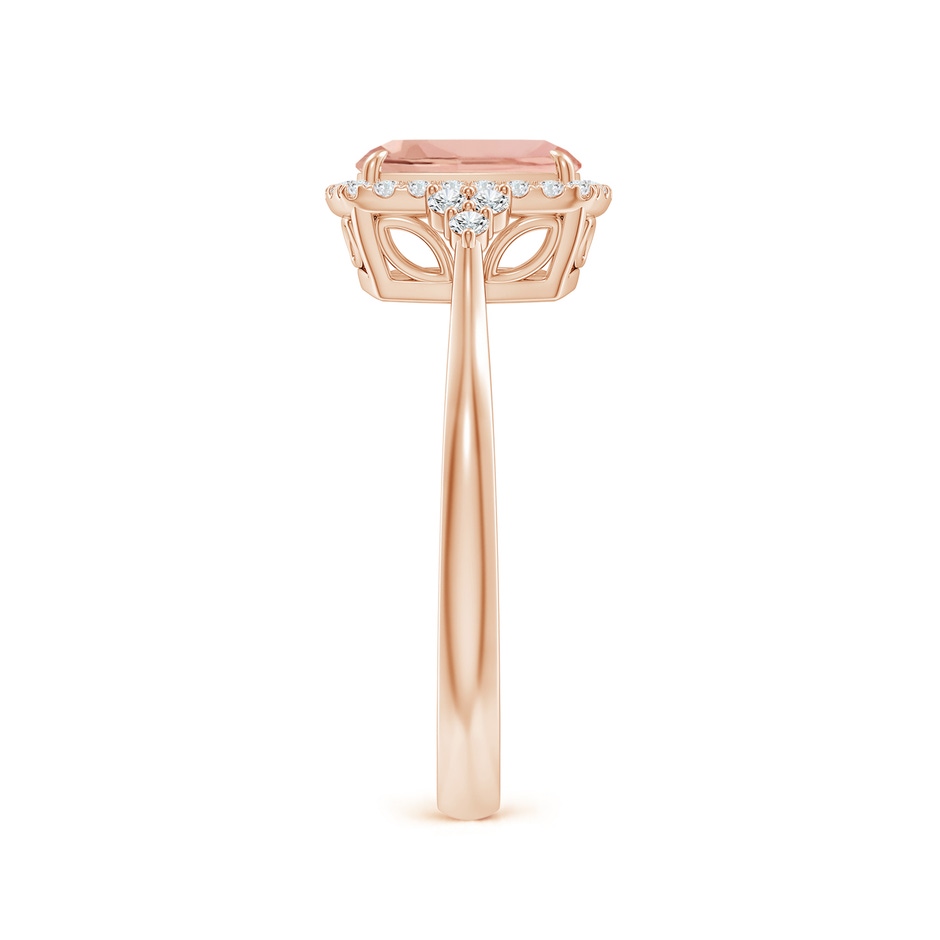 8x6mm AAAA Cushion Morganite Halo Ring with Trio Diamonds in Rose Gold side-2
