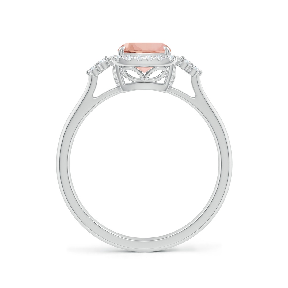 8x6mm AAAA Cushion Morganite Halo Ring with Trio Diamonds in White Gold side-1