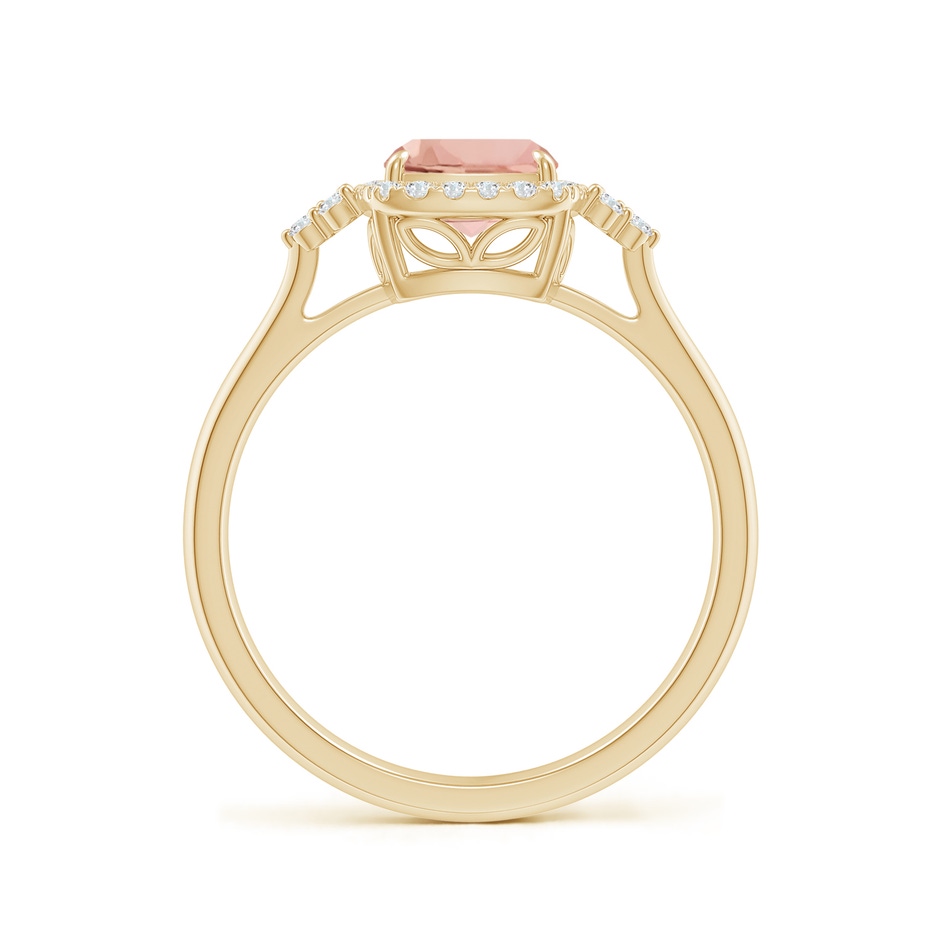 8x6mm AAAA Cushion Morganite Halo Ring with Trio Diamonds in Yellow Gold side-1