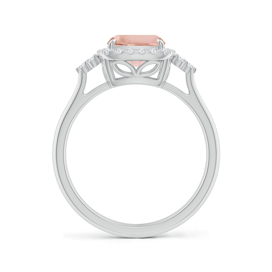 9x7mm AAA Cushion Morganite Halo Ring with Trio Diamonds in White Gold side-1