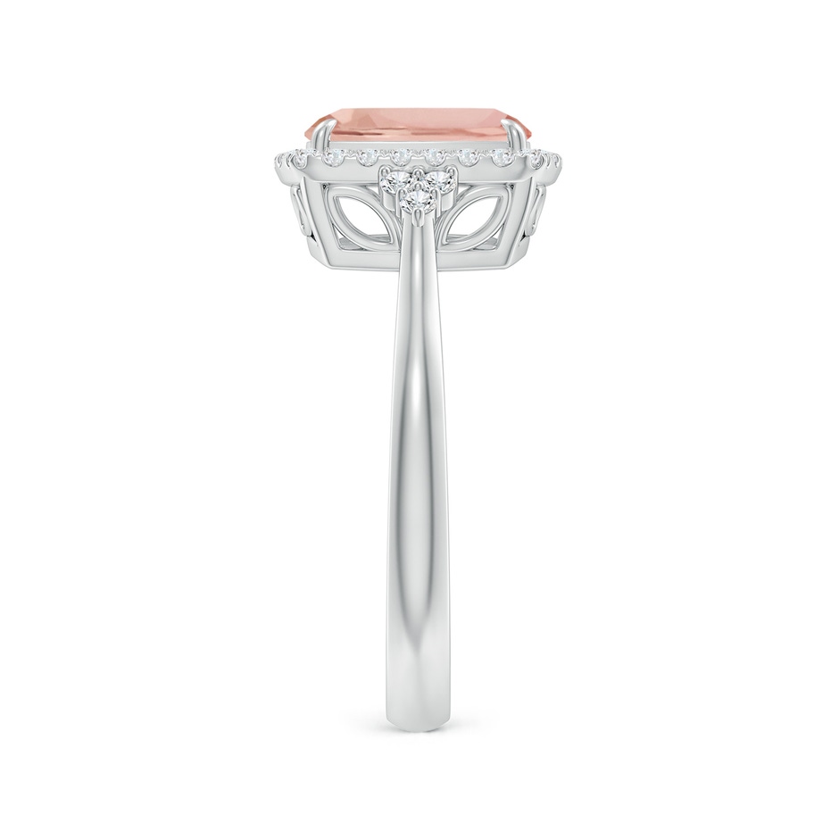 9x7mm AAA Cushion Morganite Halo Ring with Trio Diamonds in White Gold side-2