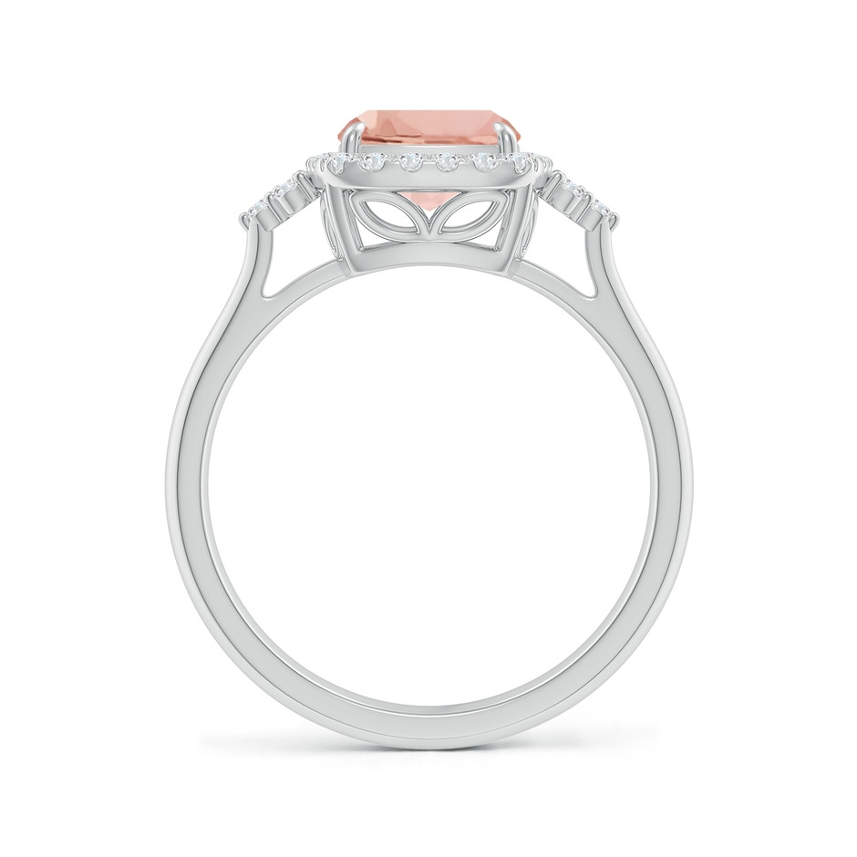 9x7mm AAAA Cushion Morganite Halo Ring with Trio Diamonds in P950 Platinum side-1